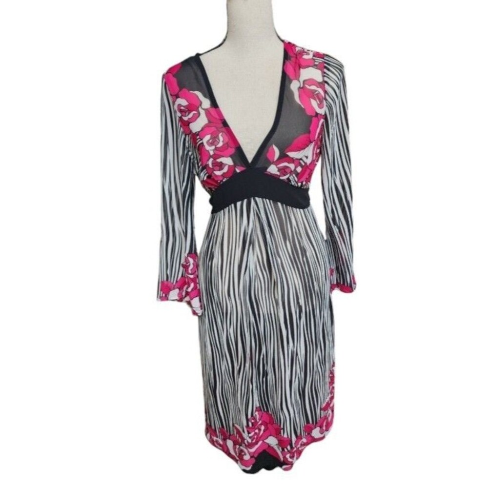 Sharon Max Zebra Rose Knee Length Dress Size Small Boho Artsy